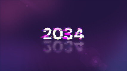 3D rendering 2034 text with screen effects of technological glitches