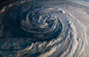 Super Typhoon, tropical storm, cyclone, hurricane, tornado, over ocean. Weather background. Typhoon,  storm, windstorm, superstorm, gale moves to the ground.  Elements of this image furnished by NASA. - obrazy, fototapety, plakaty