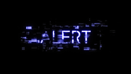 3D rendering alert text with screen effects of technological glitches