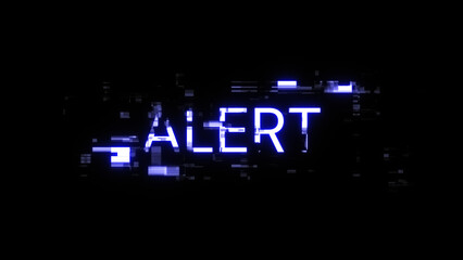 3D rendering alert text with screen effects of technological glitches
