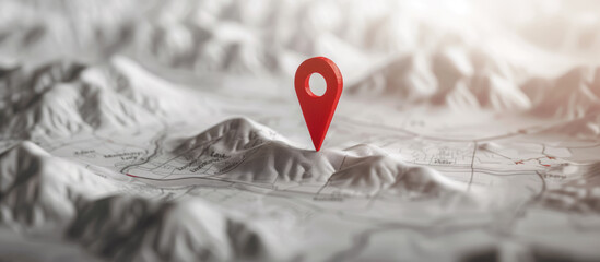 Map marker location pin on the landscape map, gps and navigation concept - obrazy, fototapety, plakaty