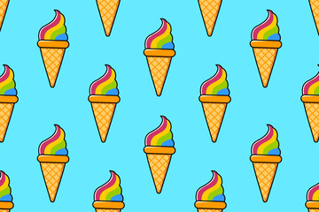 Ice cream pattern. Ice cream cone in a waffle cup. Vector illustration