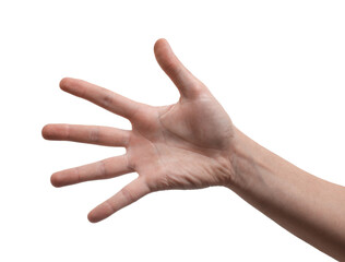 Man showing hand on white background, closeup