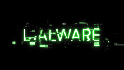 3D rendering malware text with screen effects of technological glitches