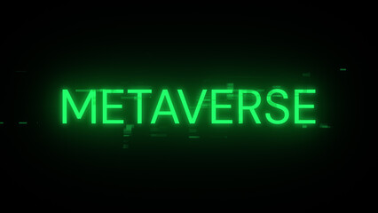 3D rendering metaverse text with screen effects of technological glitches