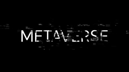 3D rendering metaverse text with screen effects of technological glitches