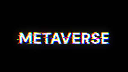 Obraz premium 3D rendering metaverse text with screen effects of technological glitches