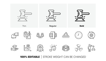 Cardio training, Payment and Musical note line icons. Pack of Chemical hazard, Algorithm, Clock icon. Sconce light, Phishing, Donate pictogram. Judge hammer, Cogwheel, Women group. Leaf. Vector