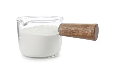 Fotobehang Baking powder in glass dish isolated on white © New Africa