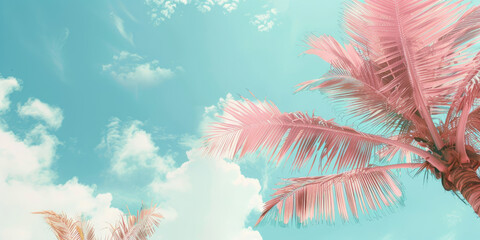 Tropical background with palm trees in sun light. For Holiday travel design
