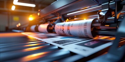 Offset printing machines in high printing, printing house, CMYK, 