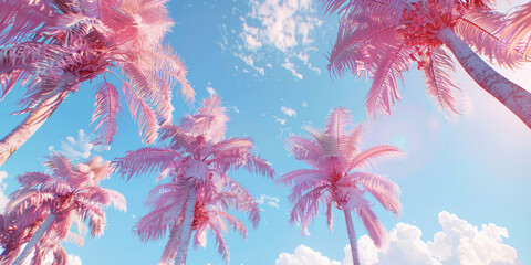Tropical background with palm trees in sun light. For Holiday travel design