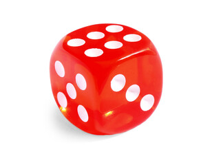 One red game dice isolated on white