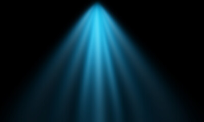 Bright blue spotlights shine into the scene in smoke, concert background. 3d illustration