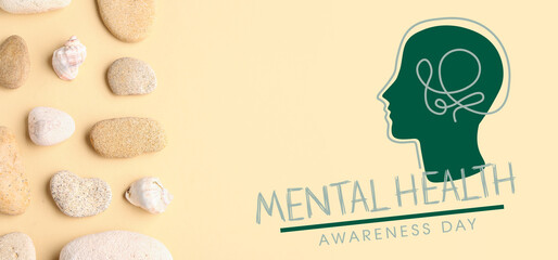 Many pebble stones on orange background