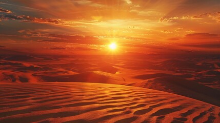 In the Sahara, sand dunes stretch out under the setting sun, casting long shadows as wispy clouds...