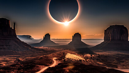 solar eclipse and Monument Valley