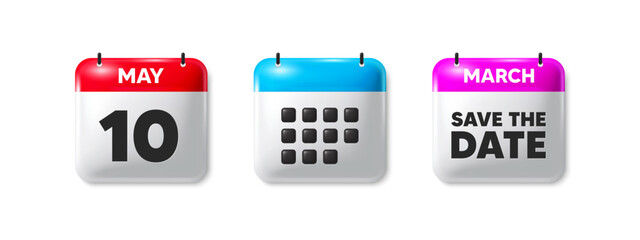 10th day of the month icon. Calendar save the date 3d icon. Event schedule date. Meeting appointment time. 10th day calendar message. Save the date month banner. Day or Monthly of schedule. Vector