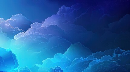 A dark blue vector background adorned with shining abstract gradient clouds