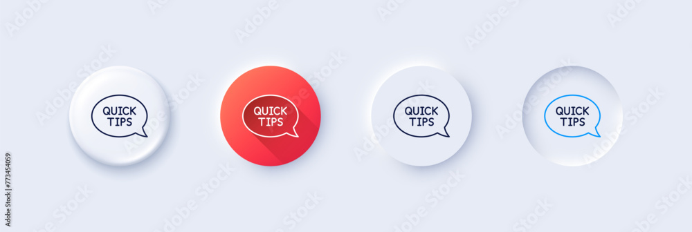 Poster quick tips line icon. neumorphic, red gradient, 3d pin buttons. helpful tricks speech bubble sign. l