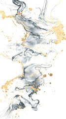 Shimmering silver and gold watercolor paint stain on transparent background.