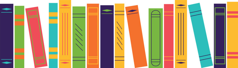 Multi-colored library books on a transparent background. Vector illustration in flat style.