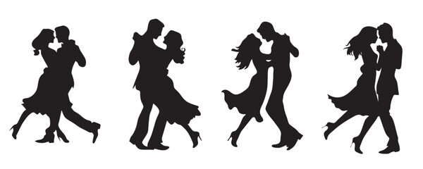 Silhouettes of couple dance, couple dancing silhouette aesthetic vector icon