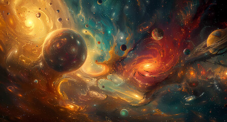 painting of planets and stars in the universe