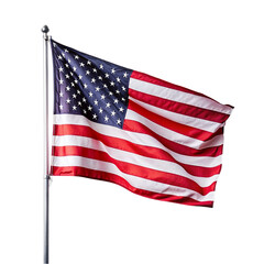 Obraz premium USA flag with stars and stripes waving in the wind, Isolated on transparent background