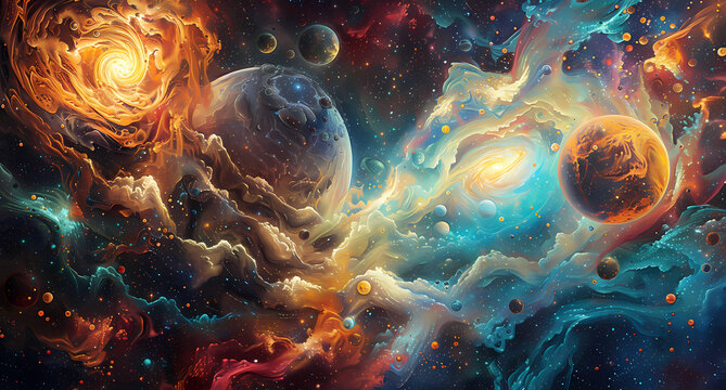 painting of planets and stars in the universe