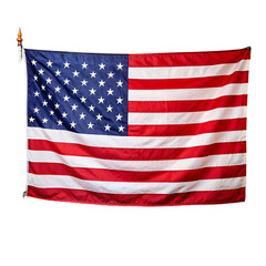 Naklejka premium USA flag with stars and stripes waving in the wind, Isolated on transparent background