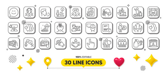Search people, Support and Winner line icons pack. 3d design elements. Technical documentation, Hold t-shirt, Friendship web icon. Teamwork, Friends couple, Smile chat pictogram. Vector