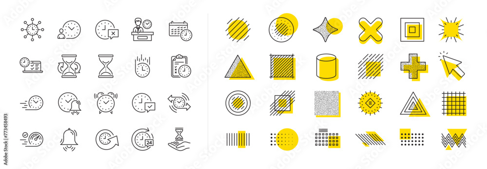 Poster set of calendar, time management timer and delivery service linear icons. design shape elements. tim