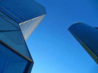 building skyscraper blue architecture business area madrid plaza castilla geometric shapes windows...