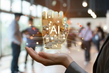 A computer chip gleams, its metallic surface reflecting the glow of artificial intelligence.