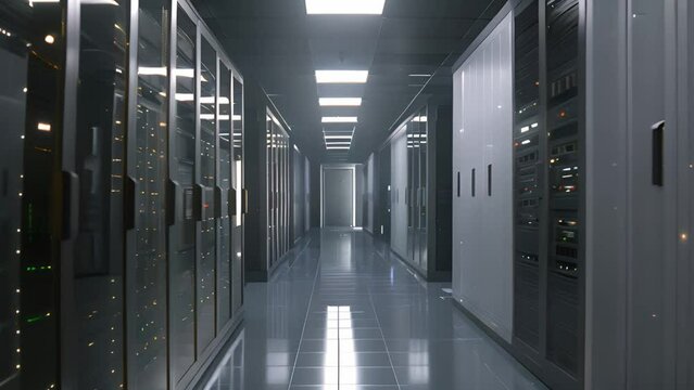 Endless Hallway Filled With Numerous Servers