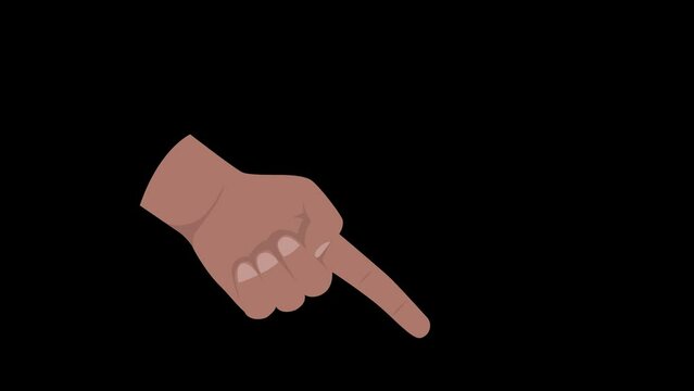 Black hand pointing - Cartoon flat design hands and finger with dark skin points in various directions. Transparent alpha channel background. 2d render animation
