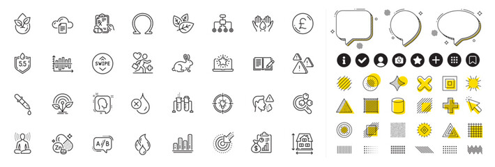 Set of File storage, Pound money and Chemistry pipette line icons for web app. Design elements, Social media icons. Attention, Best laptop, Patient icons. Vector