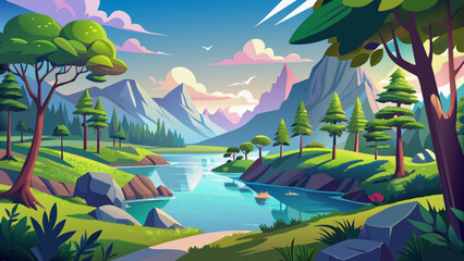 beautiful-landscape--with-trees--lakes background vector  