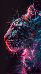 Neon glow artistic cat portrait - A captivating neon glow brings a futuristic and mystical element to this close-up portrait of a cat