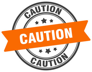 caution stamp. caution label on transparent background. round sign