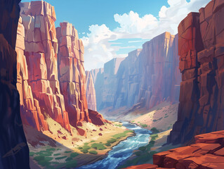 Majestic Canyon Landscape: River Carving Through Towering Rock Walls
