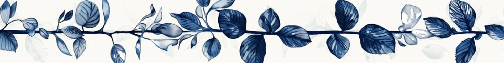 botanical leaf outline and silhouette print modern blue and white --ar 8:1 Job ID: 9a819f5e-deda-4efa-ad74-8a3477d119f9