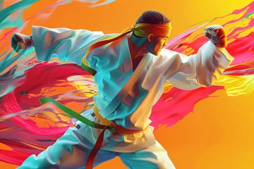 Zelfklevend Fotobehang Mix martial art digital portrait, Ethereal wrestling concept Art, eye catching surreal boxing man surround by vibrant and abstract colors, Creative fantasy fighting MMA figure wallpaper concept © Ishra