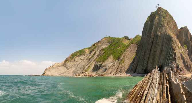 flysch rock formation at Itzurun beach at Zumaia coast, Pais Vasco Spain