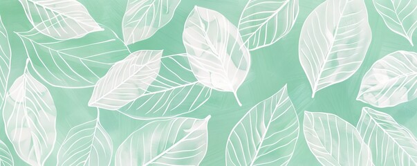 botanical leaf outline and silhouette print modern mint and white --ar 5:2 Job ID: 8264b661-cc6a-4db8-be9f-ef748d90ae80