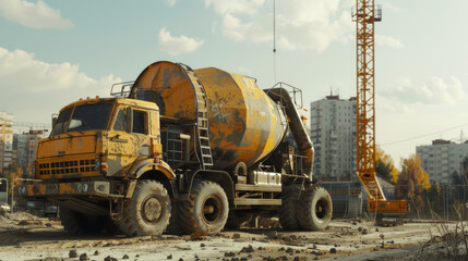 A heavy-duty concrete mixer for mixing and pouring concrete on construction sites - obrazy, fototapety, plakaty