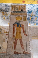 Hieroglyphs and drawings of Egyptian gods, Valley of the Kings, Ancient Egypt