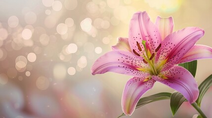 pink lilies on a blurred background with ornaments.AI generated image