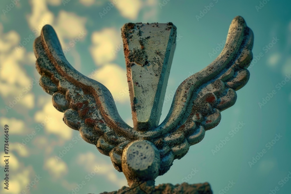 Poster a statue of a bird with wings. suitable for various design projects